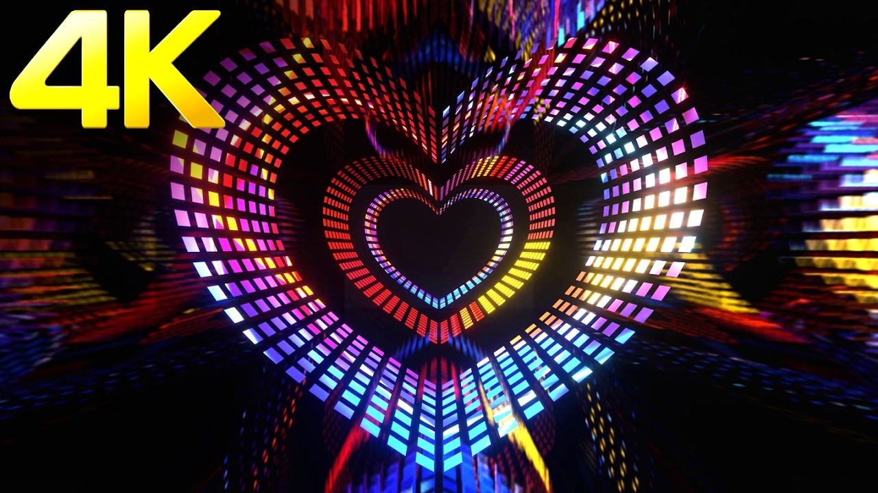 4K Abstract Neon Party Light Heart Tunnel Multi Color Valentine's day Vibe Special Relaxing Video