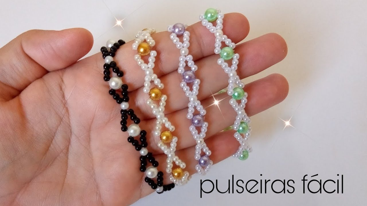 Como fazer pulseiras em perolas com linha de silicone/fácil de fazer.