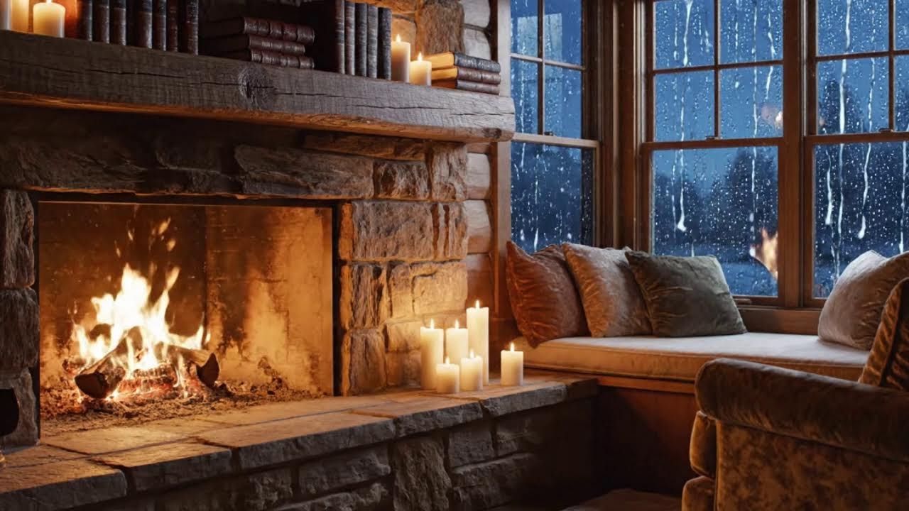 Live Warm Fireplace & Rain Ambience | ASMR for Stress Relief