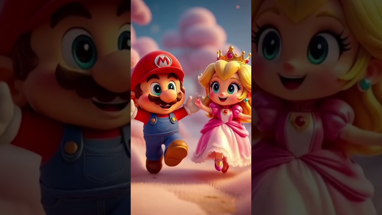 Adorable Mario bros y princesa peach bailando para niños pequeña 