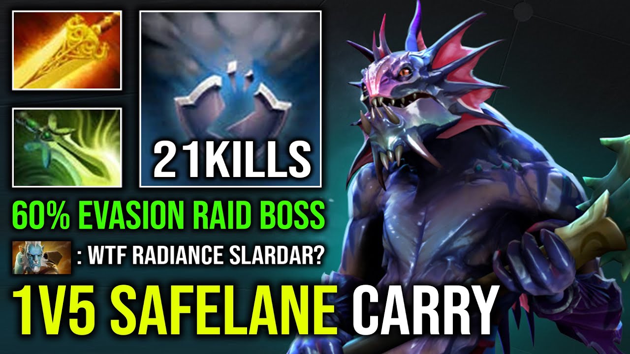 WTF 1v5 Safelane Tank Carry Slardar 60% Evasion Butterfly Radiance Counter PL Illusion Dota 2
