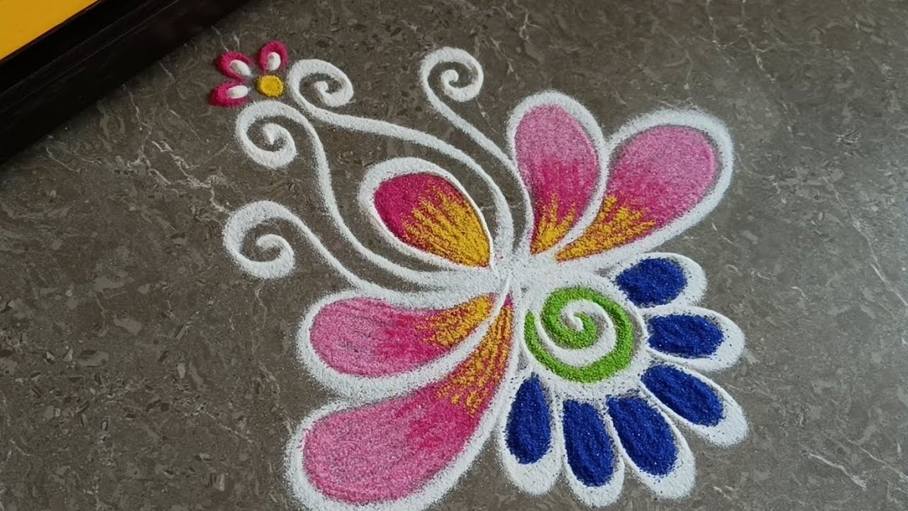 Easy border rangoli designs | Friday rangoli | Sravanamaasam Lotus rangoli | Lakshmi Pooja rangoli 
