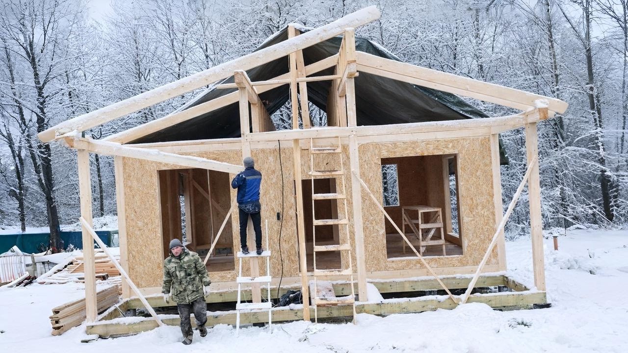 Framing a Wooden House Step by Step | Roof Build & OSB Panels