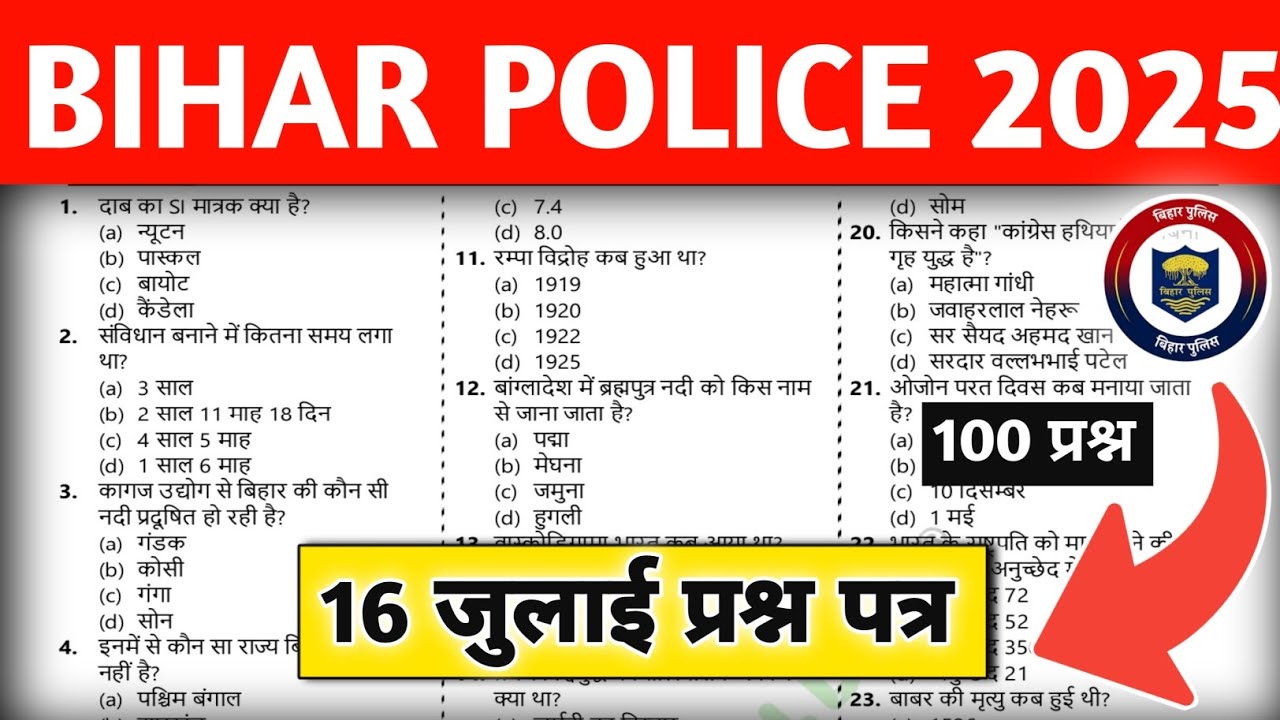 “16 जुलाई बिहार पुलिस Constable Exam 2025 | Exam Analysis & Expected Questions | Must Watch!”