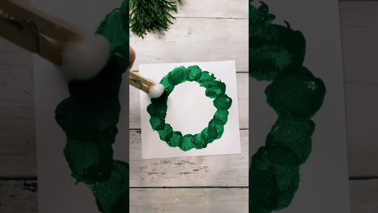 Cotton ball painted wreaths! #kidscrafts #christmascrafts #shorts