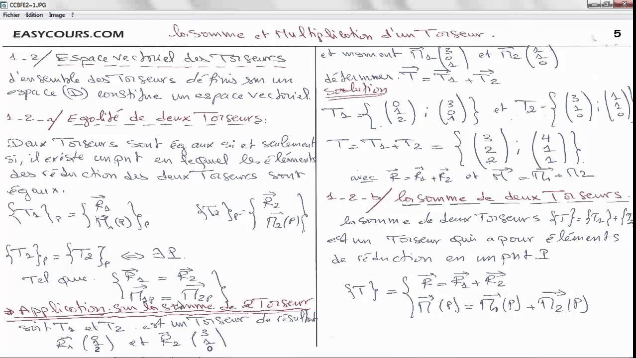 6 - La Somme et Multiplication d'un Torseur - Mécanique du solide SMP