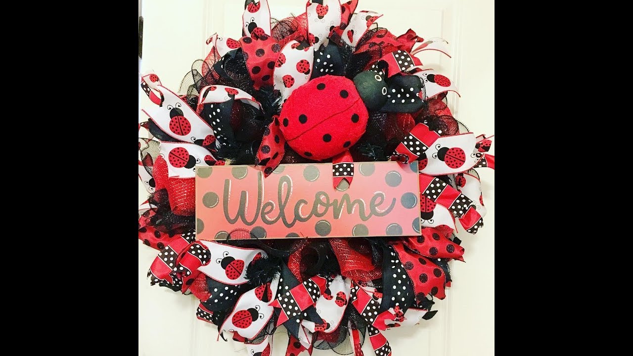 How to make a deco mesh Ladybug wreath poof and ruffle
