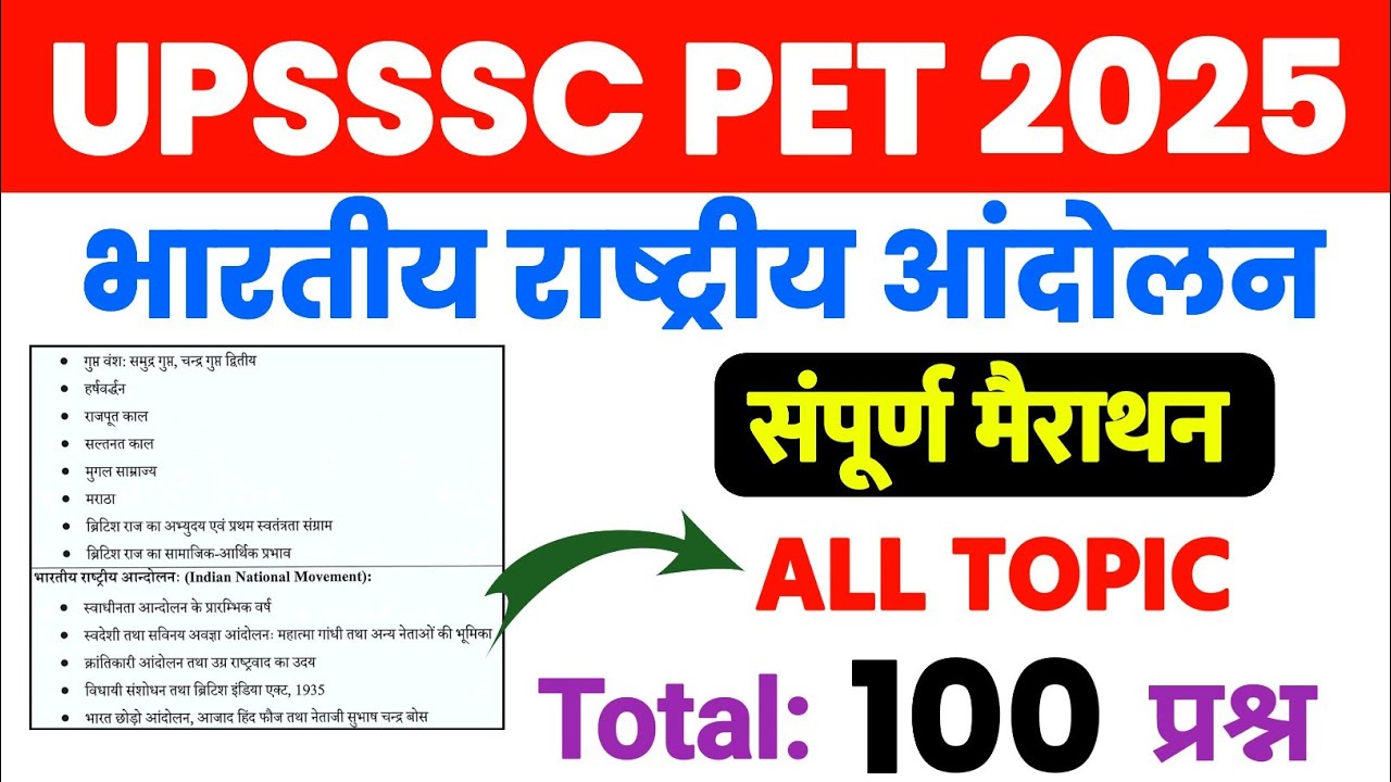 UPSSSC PET 2025 | भारतीय राष्ट्रीय आंदोलन के सभी टॉपिक | टॉप 100 अति महत्त्वपूर्ण प्रश्न |