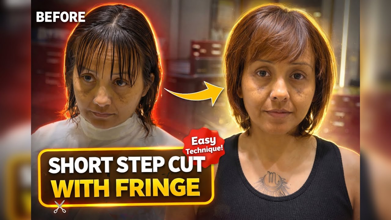 How To Do Short Step Cut With Soft Fringe//Short Hair Makeover – Step Cut Magic! ✂️