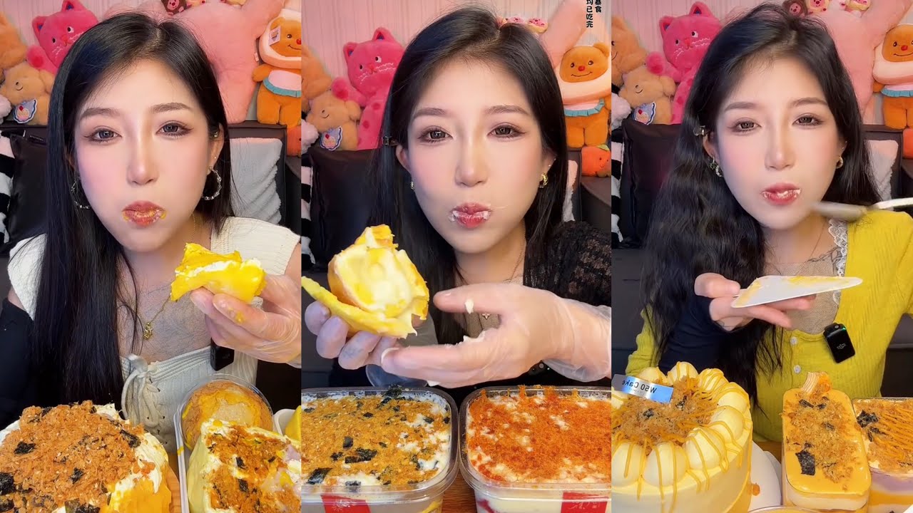 ASMR MUKBANG - MUKBANG SOUND - CREAMY TIGERSKIN ROLL CAKE