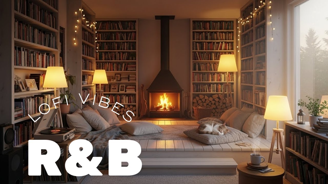 Lo-Fi R&B Background Music — Cozy Fireplace Library Vibes for Studying, Working, & Focus