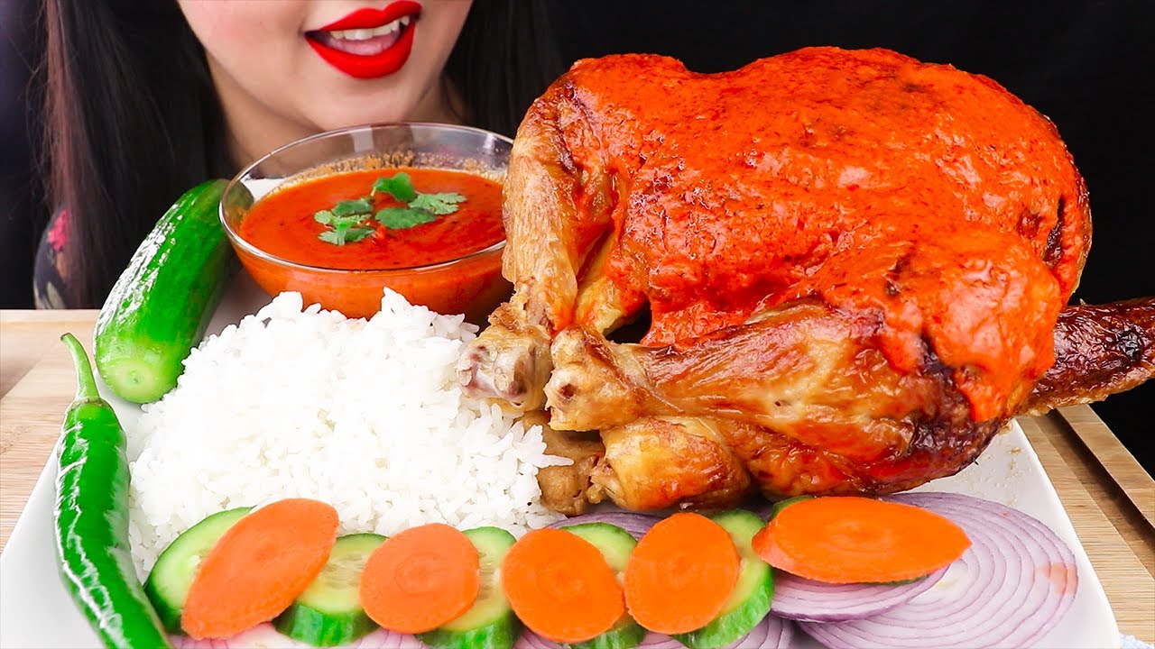 ASMR Whole Roasted Butter Chicken Curry + Onion+ Cucumber+Rice(Whole Chicken Curry) Mukbang
