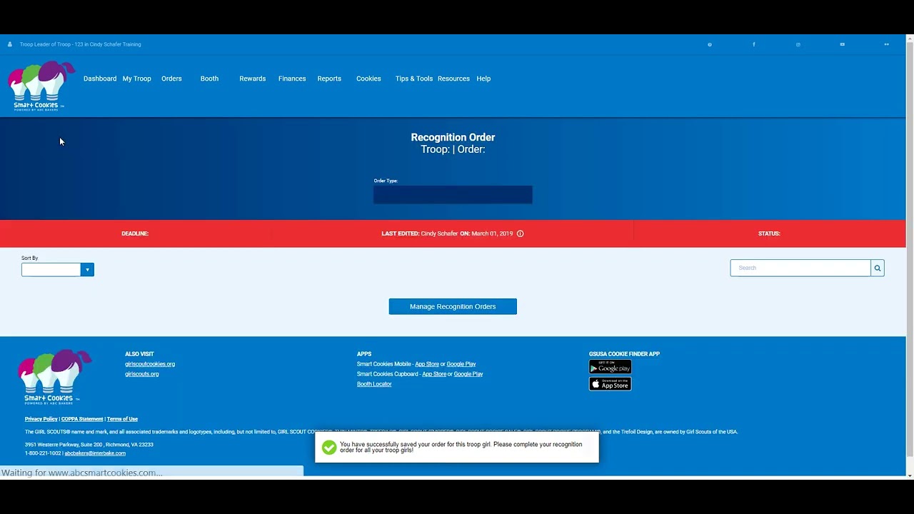 Create and Manage Recognition Orders in Smart Cookies