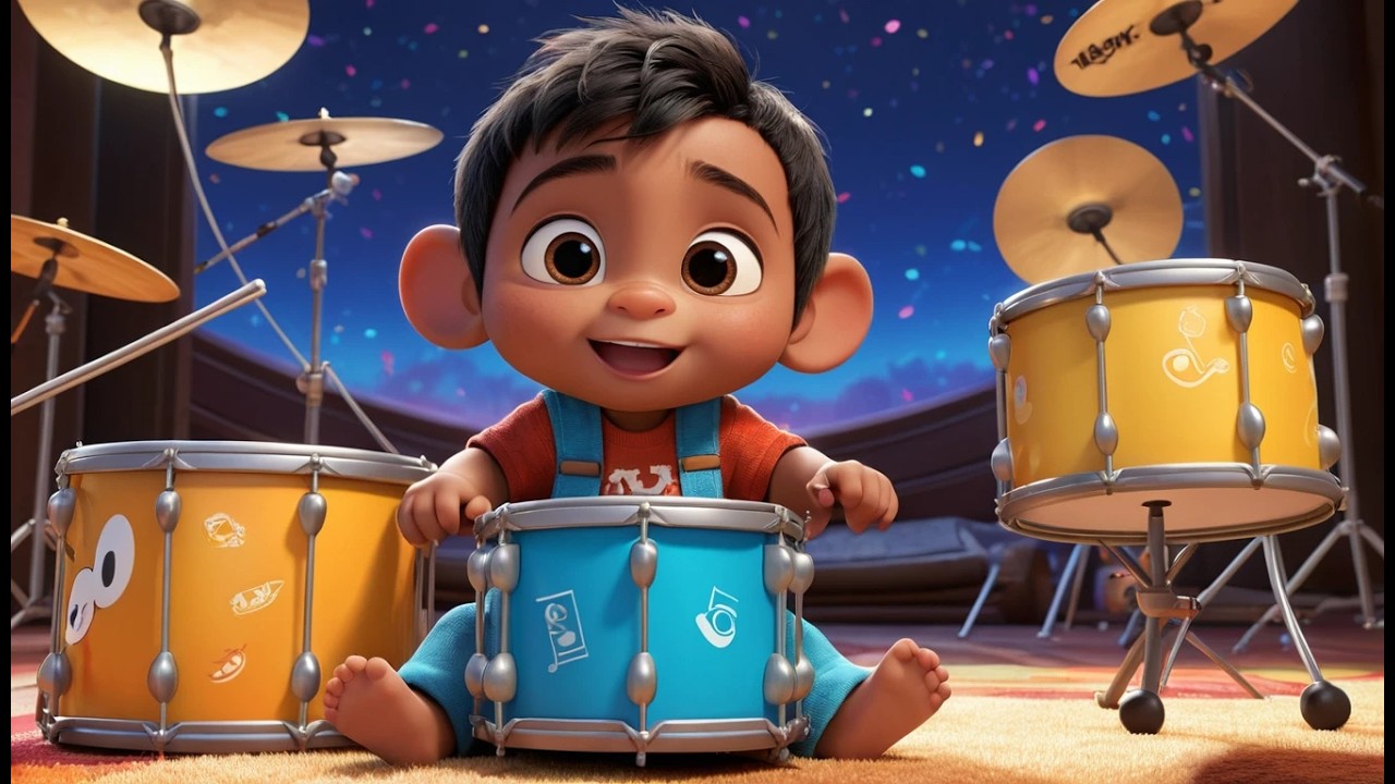 Ten Little Monkeys Jump on Drums | Fun Counting Nursery Rhyme | Educational Kids Songs