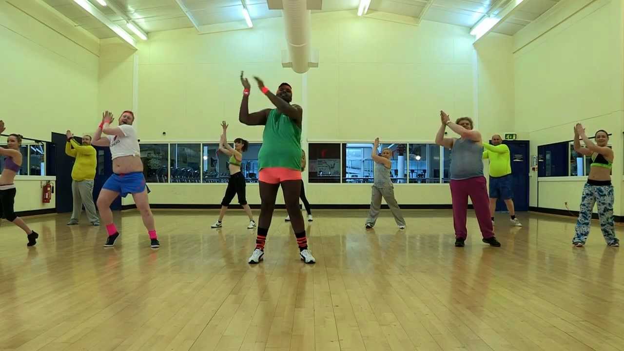 Funny fat men doing Zumba
