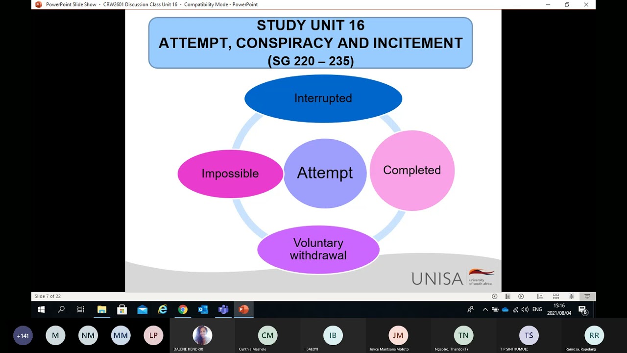 Criminal Law CRW2601 STUDY UNIT 16 online class 2021 UNISA LLB