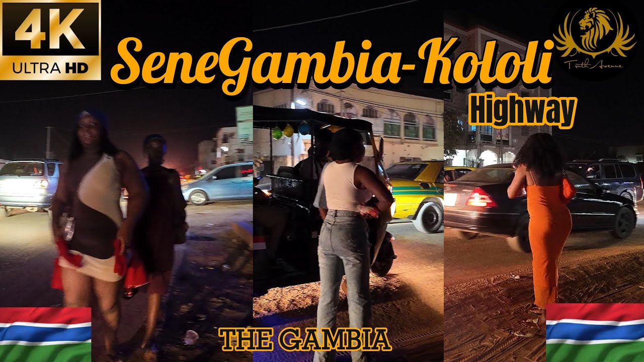 4K 🇬🇲  SENEGAMBIA - KOLOLI Road Night Walk Tour In THE GAMBIA - West Africa.