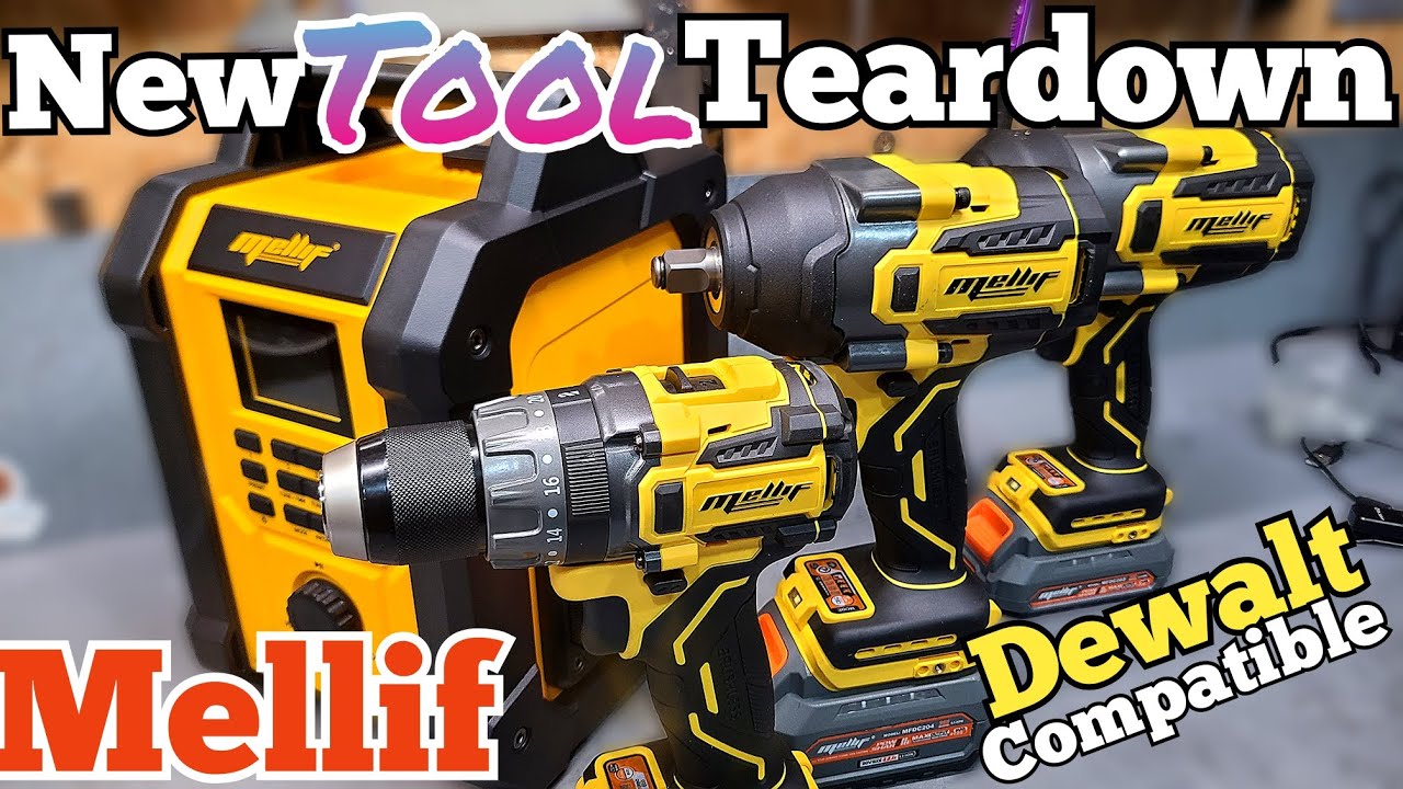 New Range of cordless tools from Mellif, Drill, impact wrenches and site radio.  Dewalt COMPATIBLE 