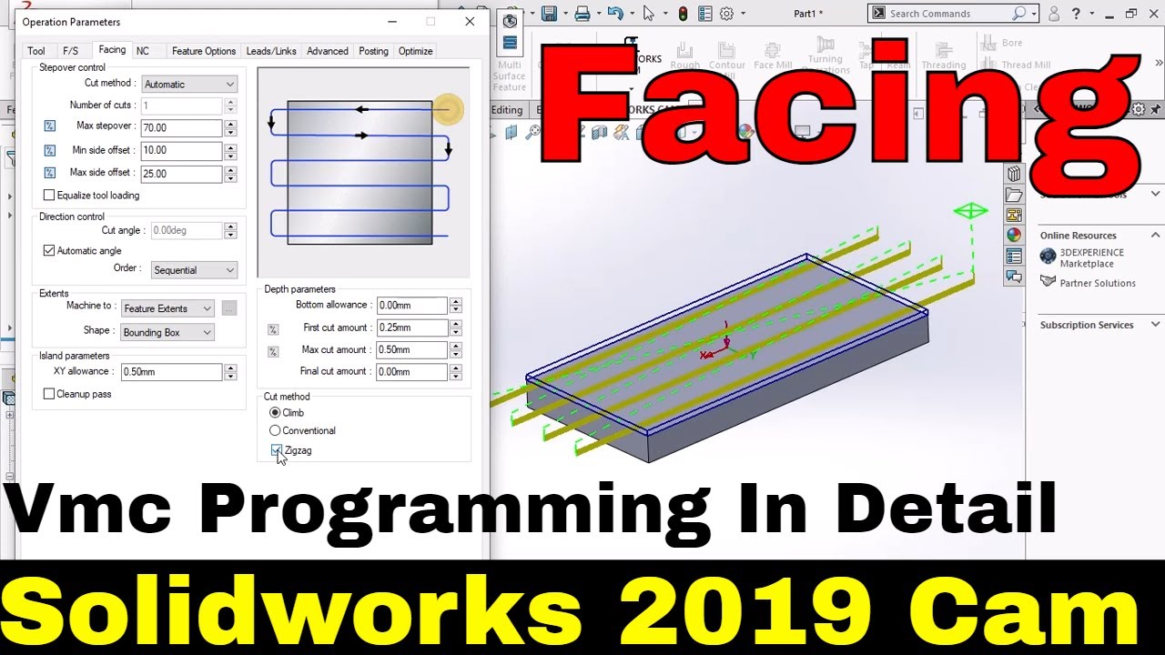Solidworks CAM Facing tool path | Solidworks 2019 Cam tutorial In hidi