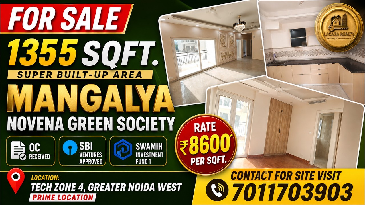 3BHK Ready-to-Move Flat for Sale | 1355 Sqft | Mangalya Novena Green | Greater Noida West
