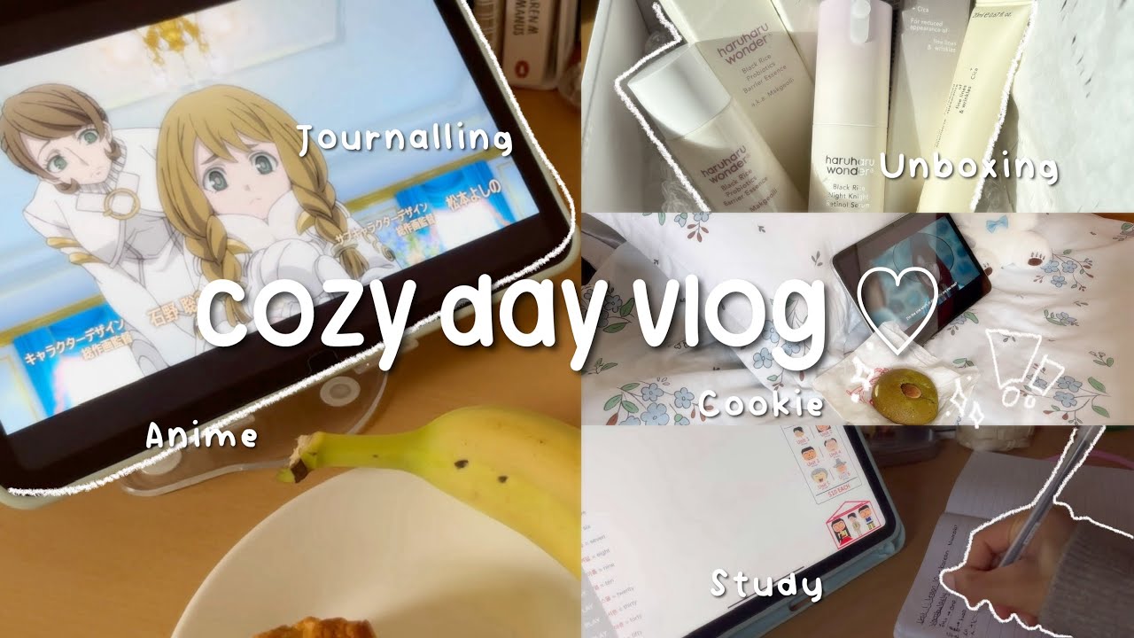Cozy day vlog ₊˚ ☁️⋅♡𓂃 ࣪ ִֶָ☾. anime, silent vlog, skincare unboxing, cookies, journalling, kdrama