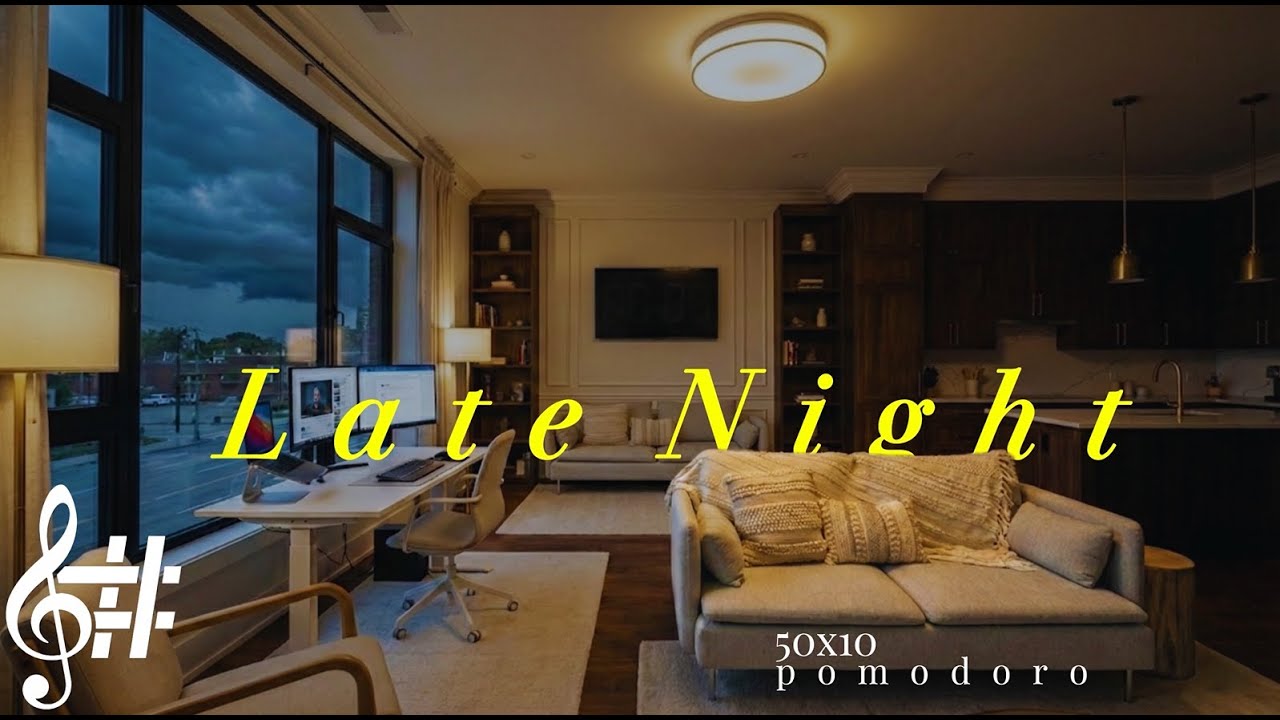 Late Night Home Office Ambience ☕50/10 Pomodoro Timer Deep Focus LoFi Jazz Rainy Ambience #pomodoro