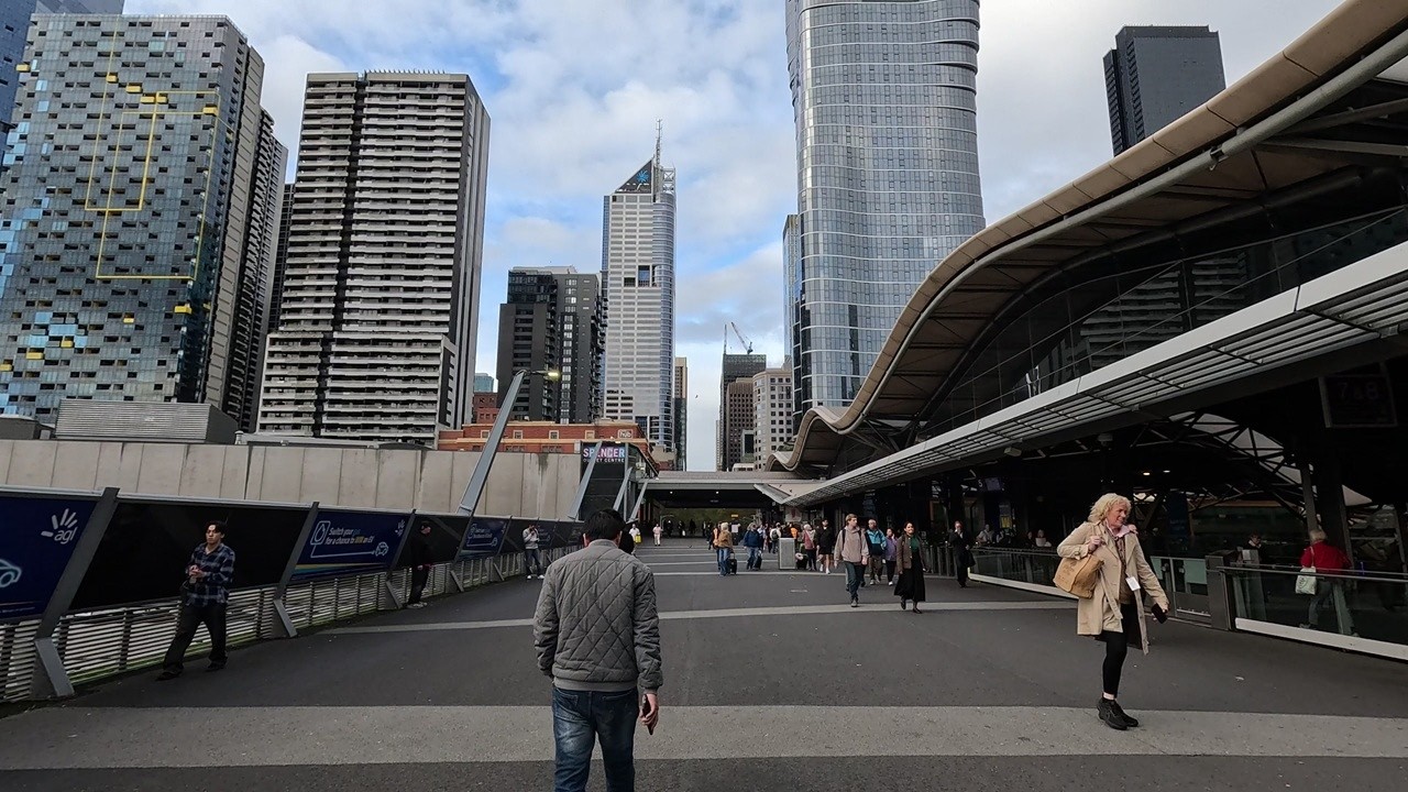 ⁴ᴷ⁶⁰ Walking Melbourne, Australia: Bourke Street from Southern Cross Station to Spring Street