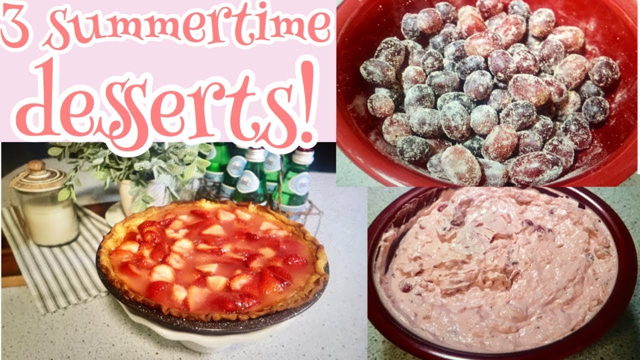 3 Dessert Recipes just in time for Summer: Jello Strawberry Pie, Frosted Grapes, & Pink Stuff!