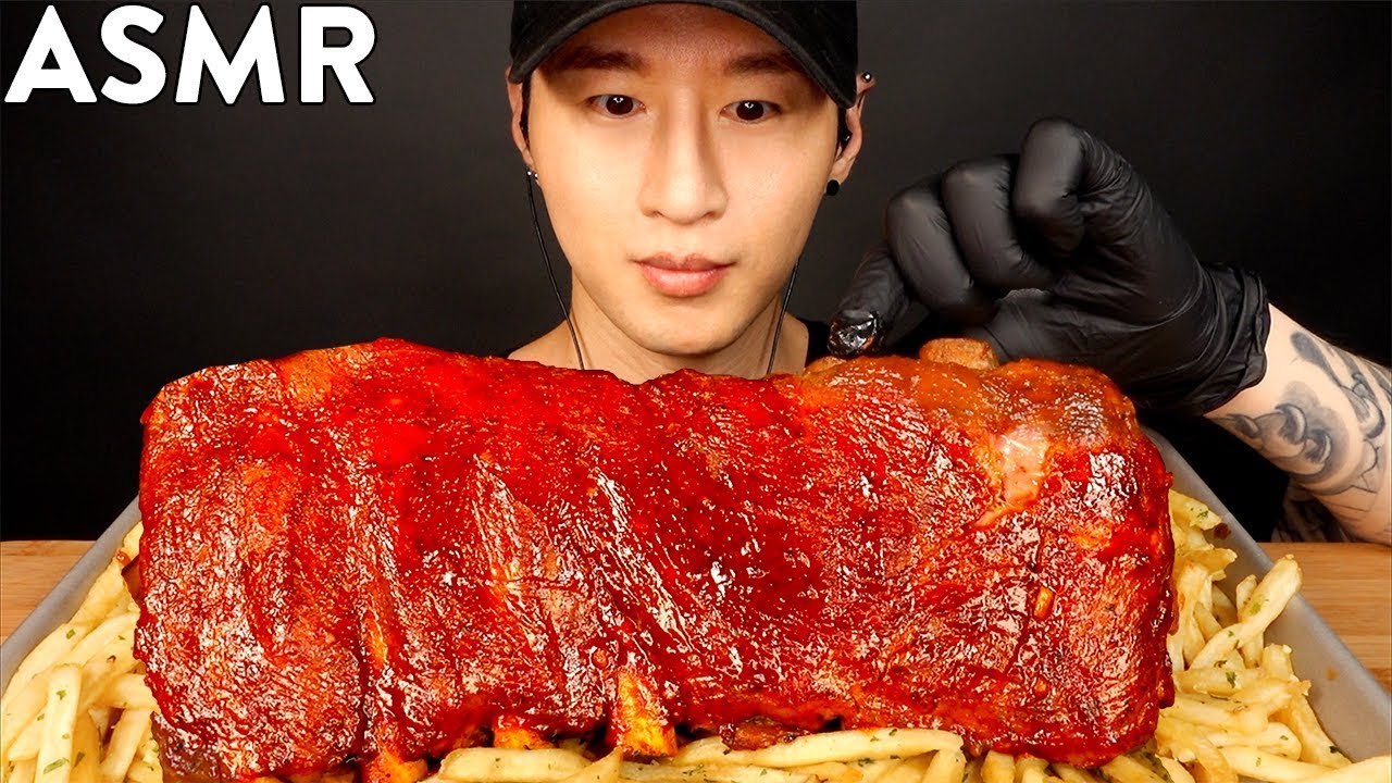 ASMR BBQ RIBS & GARLIC FRIES MUKBANG (No Talking) COOKING & EATING SOUNDS | Zach Choi ASMR