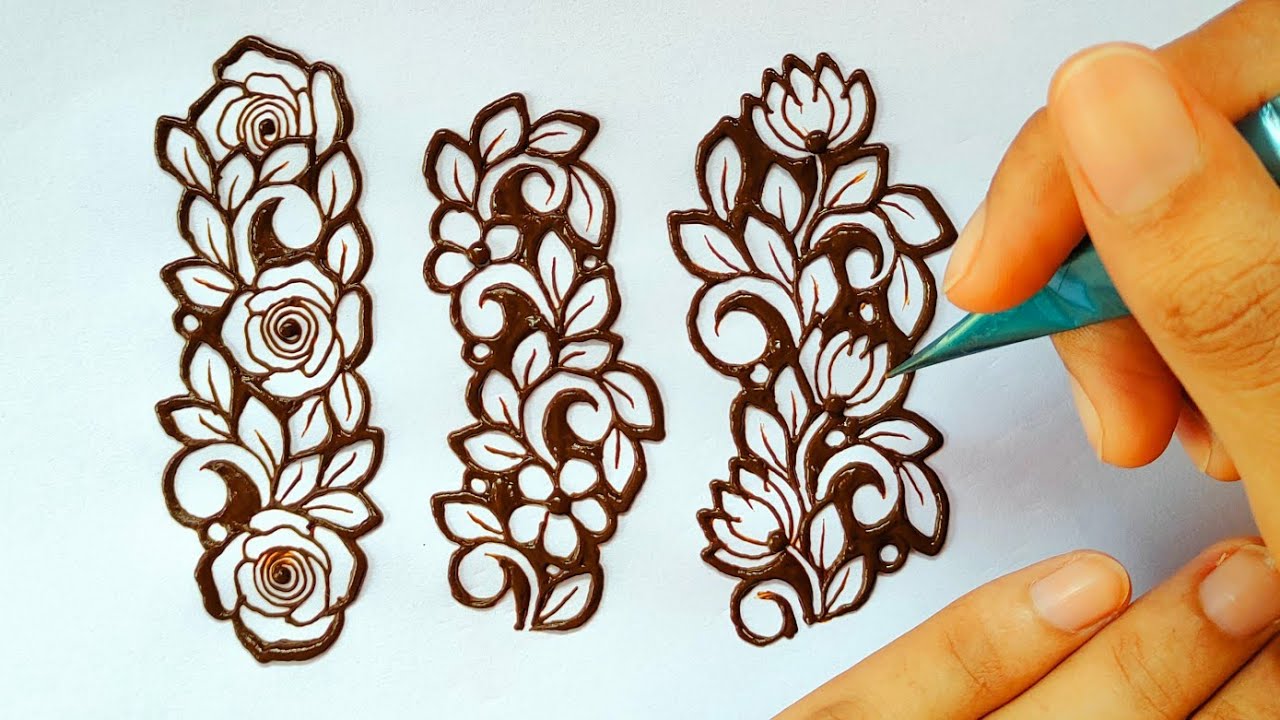 How to: 3 Different Inverse Bold Henna Design | Lotus, Rose,  Henna Design Borders | Mehndi Design