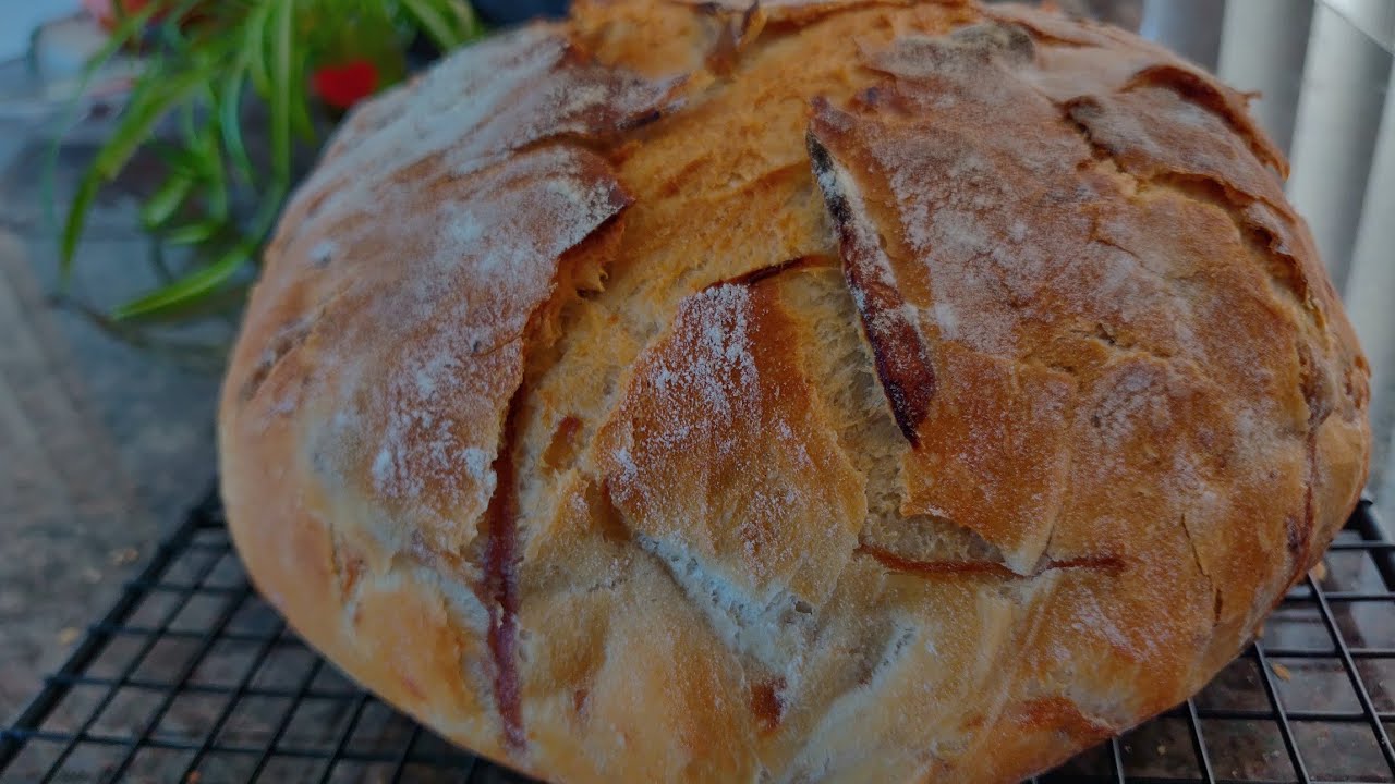 免揉洋葱面包 外脆内软 两种烘烤方法一次告诉你 No knead onion bread, bake with Dutch oven or baking sheet.