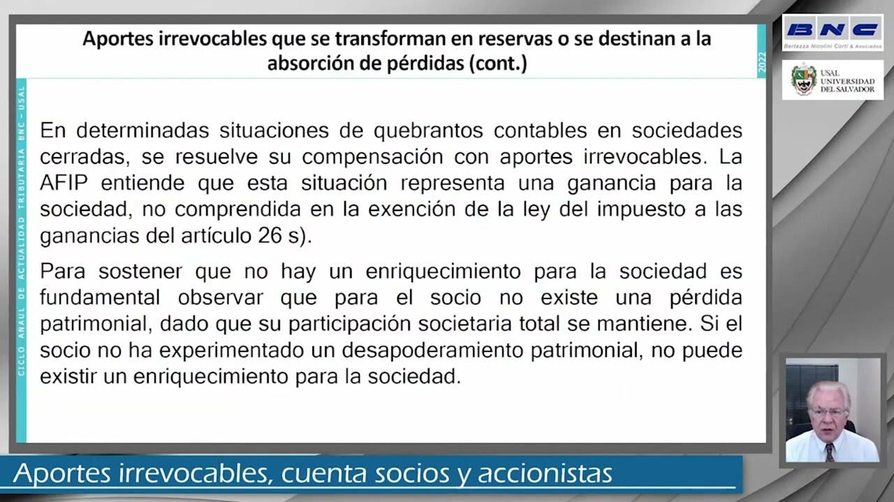 Aportes irrevocables, cuenta socios y accionistas en IG y IBP - JUAN C. NICOLINI - CAAT Julio 2022