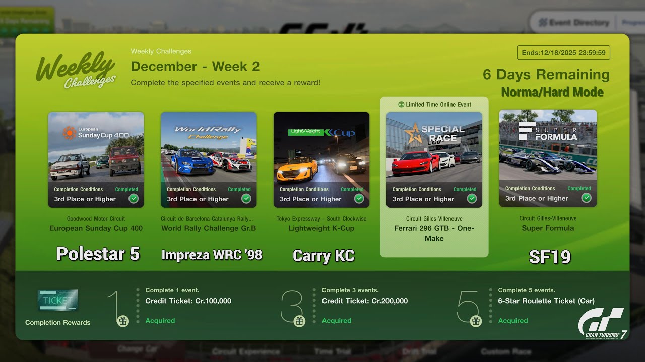 Gran Turismo 7 | Weekly Challenges December 2025 WK.2 - 296 GTB 1-Make & SF at CGV [PS5Pro]