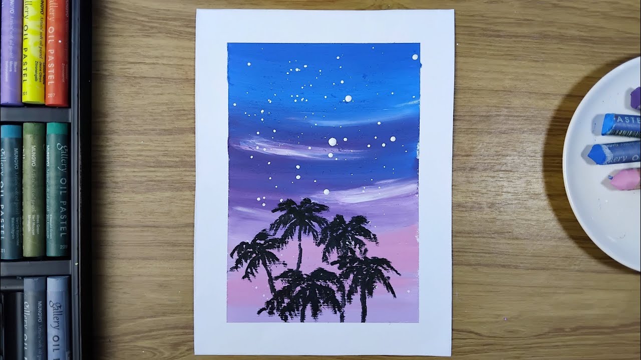 How to draw beautiful night sky with oil pastels for beginner 