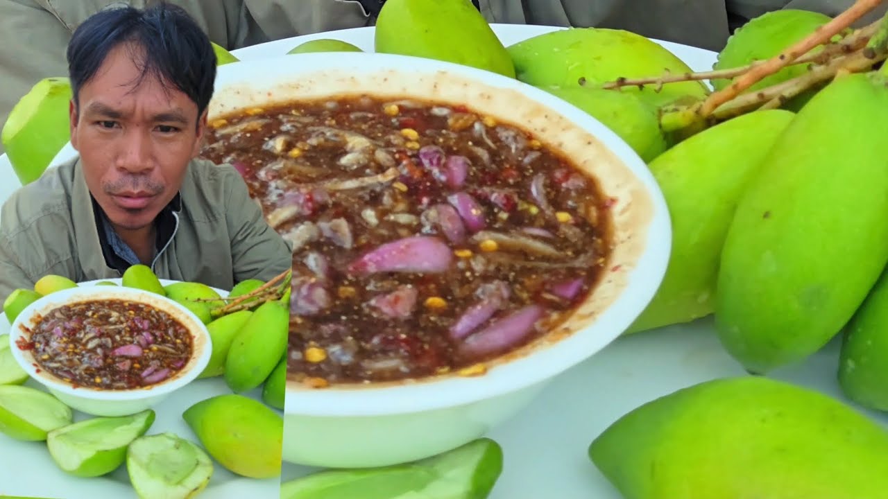 กรอบทะลุจอมะม่วงแจ่วหวาน - ຫມາກມ່ວງແຈ່ວຫວານ #มะม่วง #food  #บัวไล 