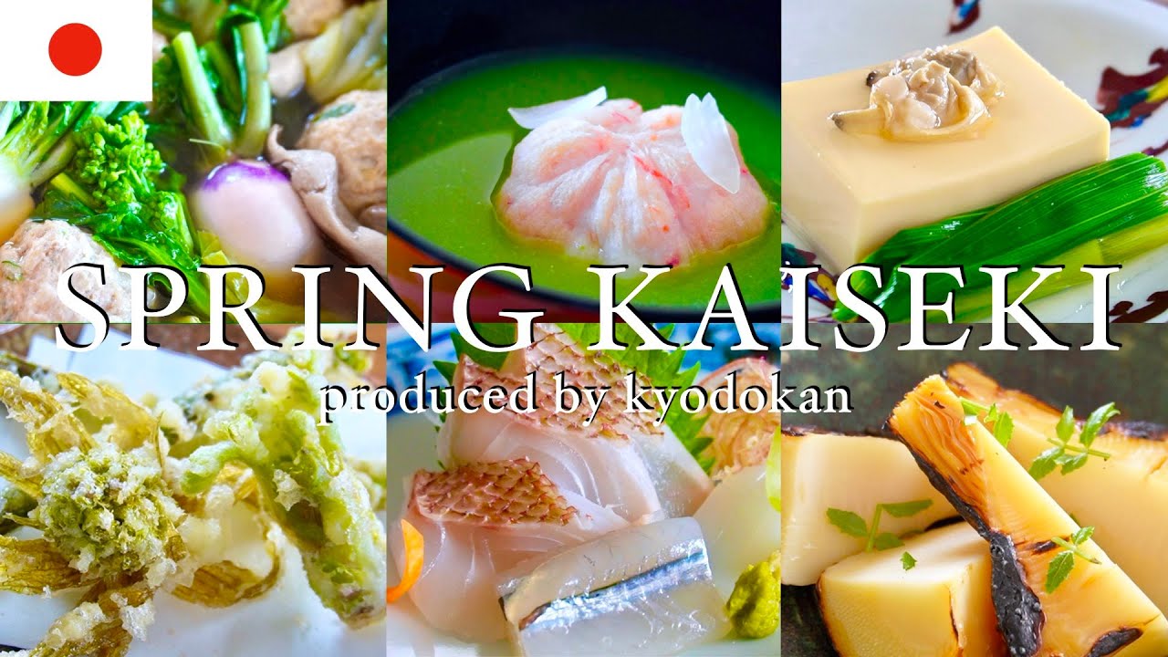 Japanese spring course menu(7 dishes). Calligraphy and culture.