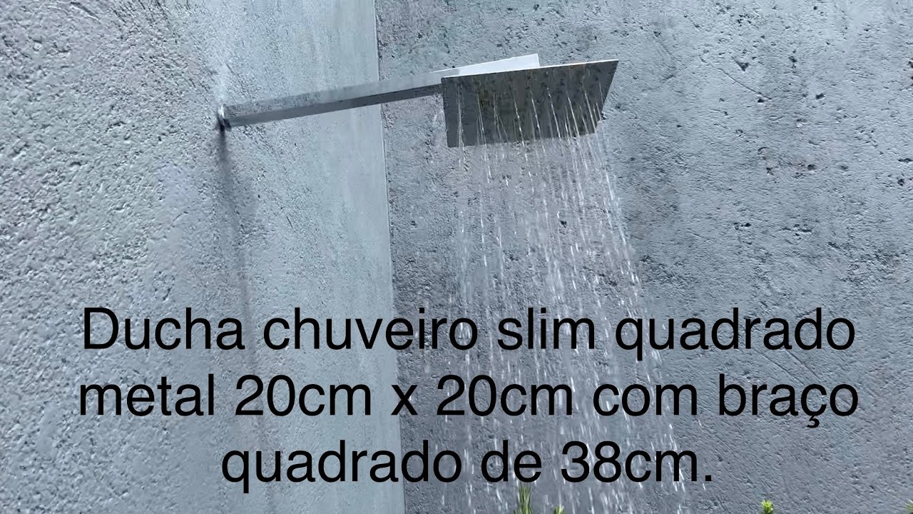 Ducha chuveiro slim quadrado metal 20cm x 20cm com braço quadrado de 38cm. Head Shower- High Quality