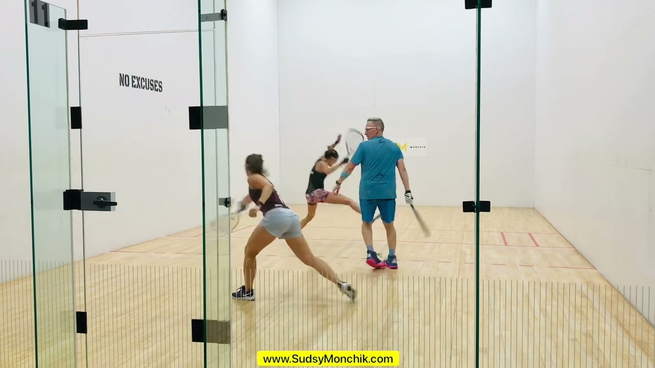 Racquetball Training . 2 vs 1   Sudsy Monchik vs Veronica Sotomayor & Sheryl Lotts.