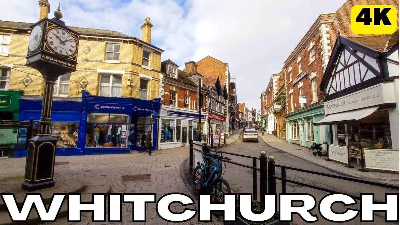 Walk in WHITCHURCH Shropshire ENGLAND UK - Town Centre 4K