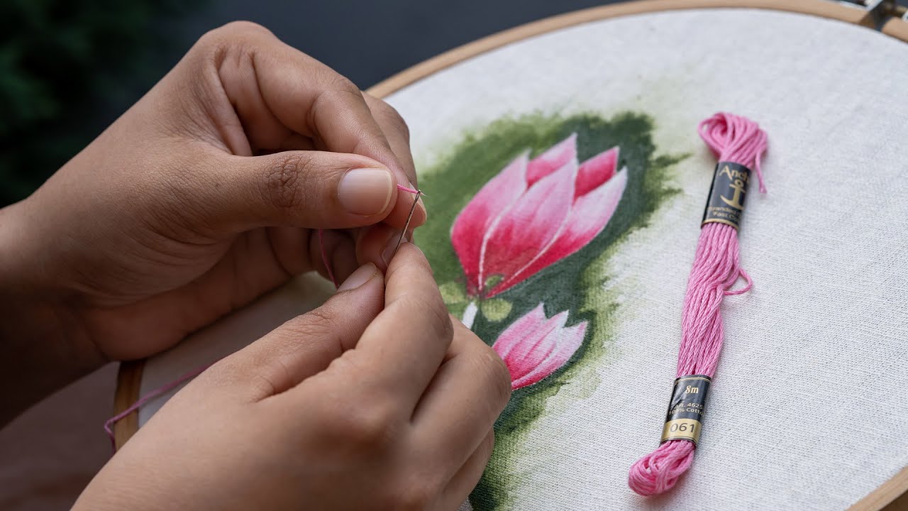 Embroidered Floral Art for beginners - Fabric painting on clothes
