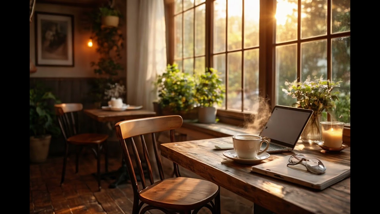 4K Cozy Coffee Shop Ambience with Smooth Piano Jazz | Relax, Focus Working Studying
