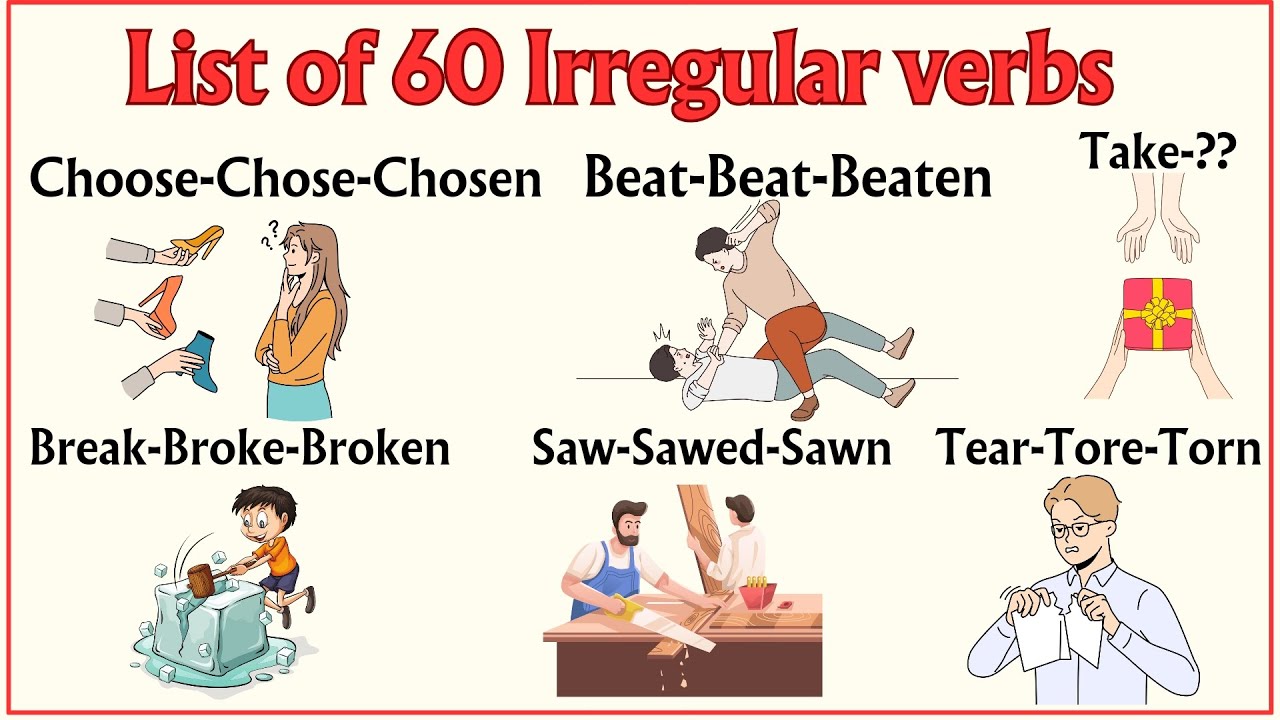 Lesson 45:  List of 60 Irregular Verbs that All 3 forms are different #irregularverbs