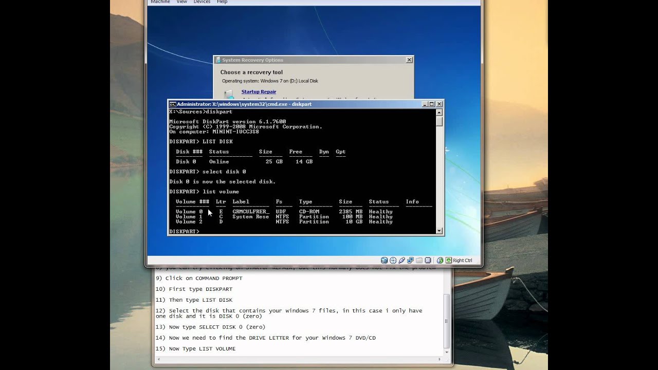 FIXING MBR in Windows 7 using COMMAND PROMPT and a Windows 7 DVD