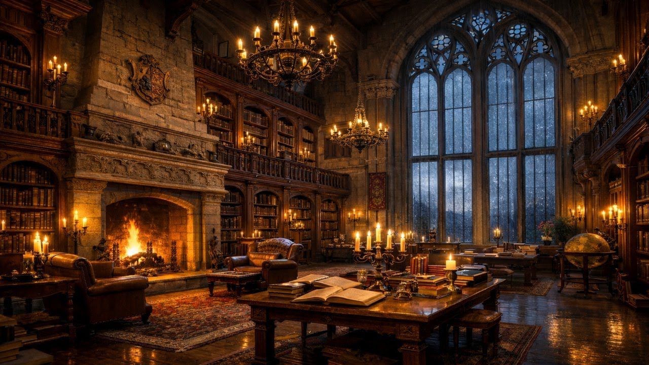 Castle Library Rain Sounds 🌧️📚 Calm Ambience for Sleep & Relaxation