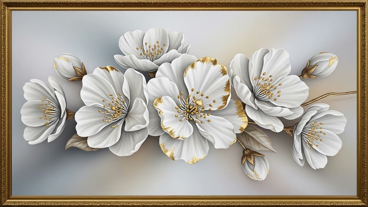 Premium White Flower Canvas 4K | Luxury Gold Accent Interior Style
