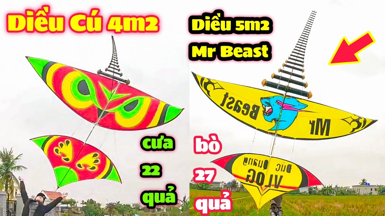 Chiến Bão 2 Chiếc Diều 4m2 Cú Cõng Sáo Cưa Và Diều 5m2 Cõng Đàn Bò D120 27 Quả Kêu Vang Trời