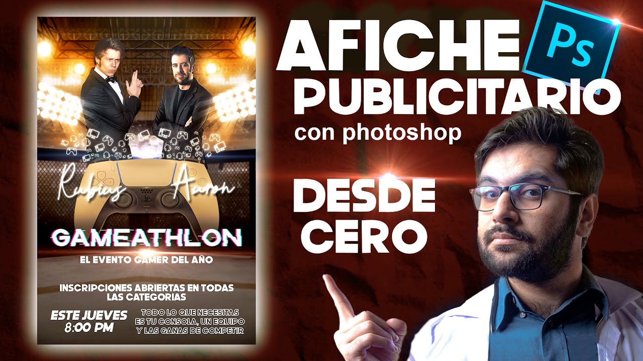 como diseñar un AFICHE o FLYER publicitario en Photoshop curso evento gaming