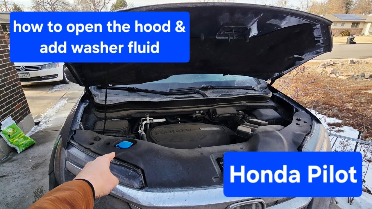How to Open the hood and add washer fluid on Honda Pilot 