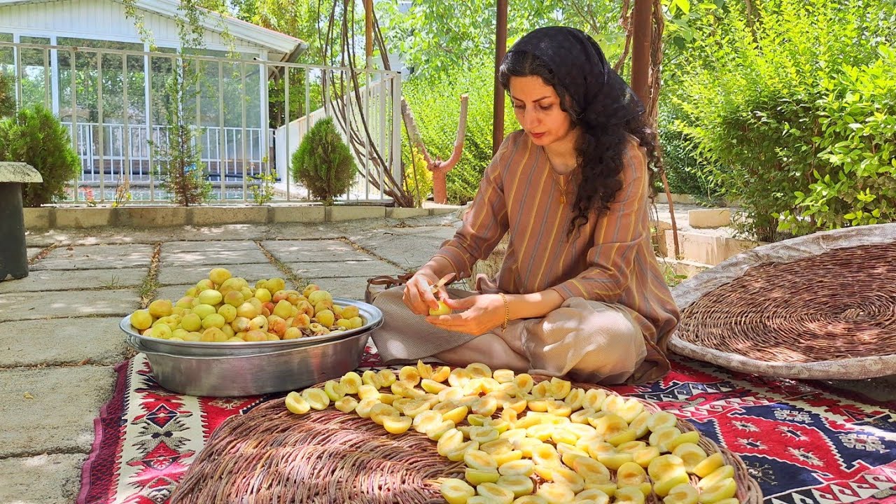 Village Life Cooking | Organic Apricot Harvest 🍑 Fire-Baked Apricot Cake & Natural Sun-Drying