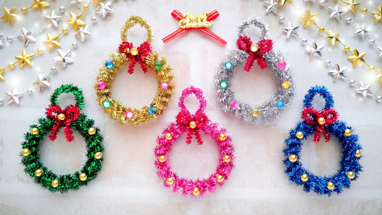 【簡単】巻くだけ💕キラキラモール✨クリスマスリースの作り方🎅【全部100均🌲】DIY How to make a Christmas wreath from Chenille Wire.